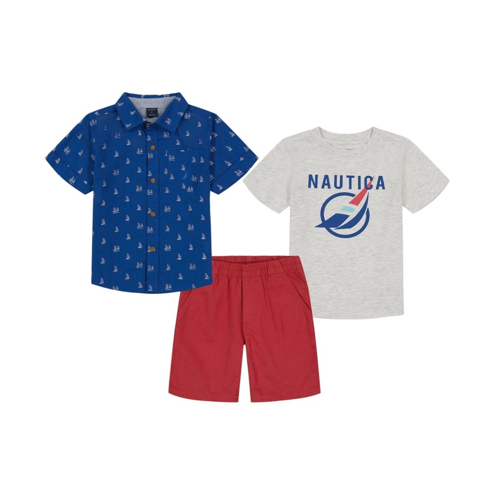 Nautica Baby Boys J-Class T-shirt Boat Print Shirt and Twill Shorts 3 Pc Set 12M